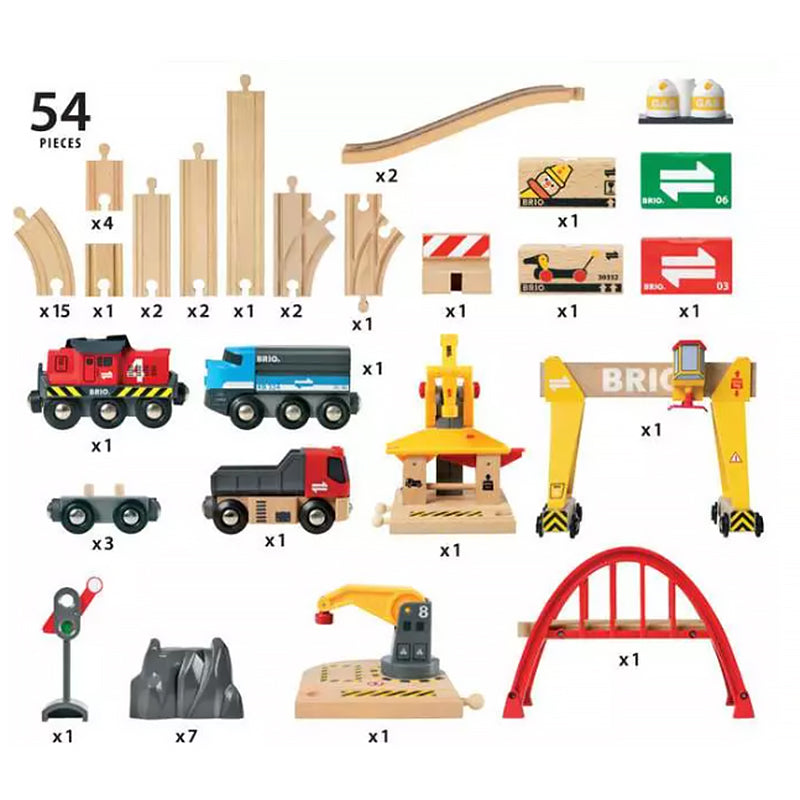 BRIO ブリオ カーゴレールデラックスセット 33097 全54ピース 電動貨物列車 クレーン3基 木製レール 3歳