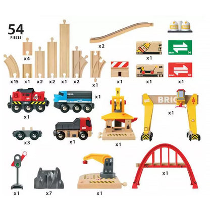 BRIO ブリオ カーゴレールデラックスセット 33097 全54ピース 電動貨物列車 クレーン3基 木製レール 3歳