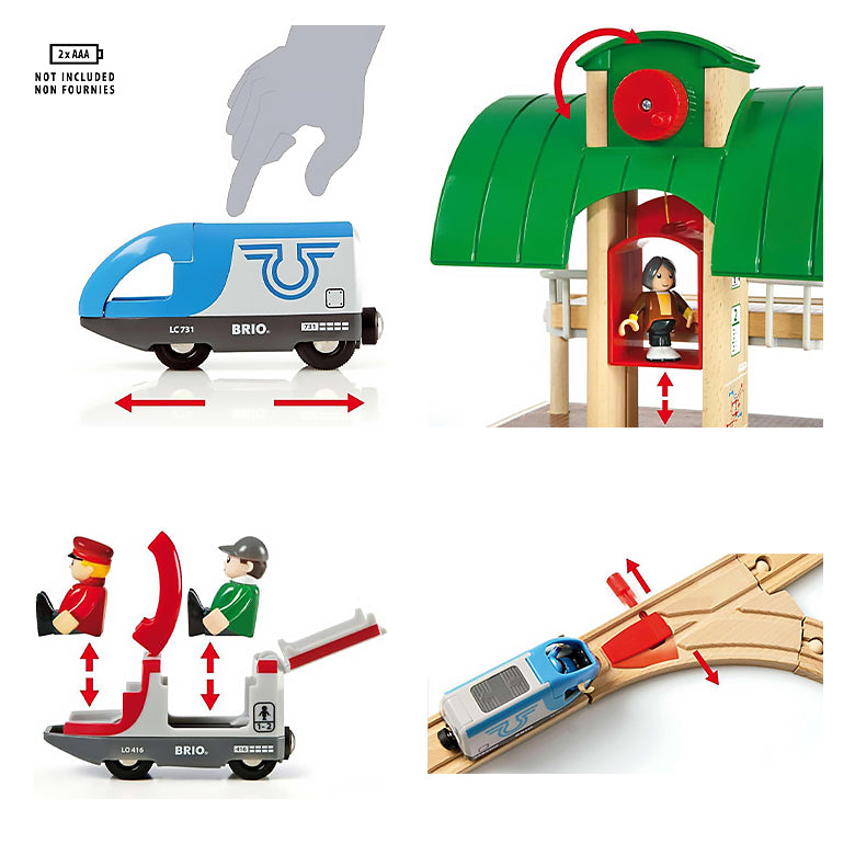 BRIO ブリオ トラベルレールセット 33512 全42ピース 電動列車 手動列車 2階建て駅 エレベーター 吊り橋 木製レール 3歳